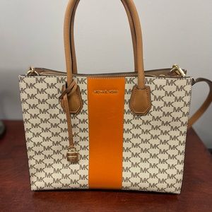 Michael Kors Center Stripe Logo Satchel, LIKE NEW